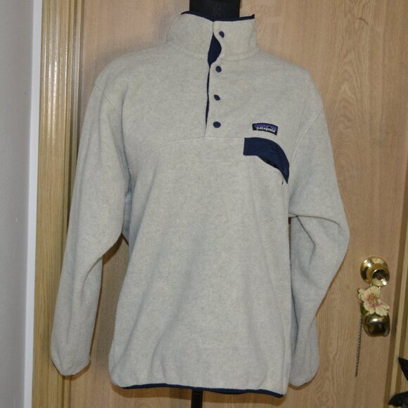 Patagonia Synchilla Oatmeal Heather Smolder Blue Snap Fleece Pullover - Picture 1 of 7